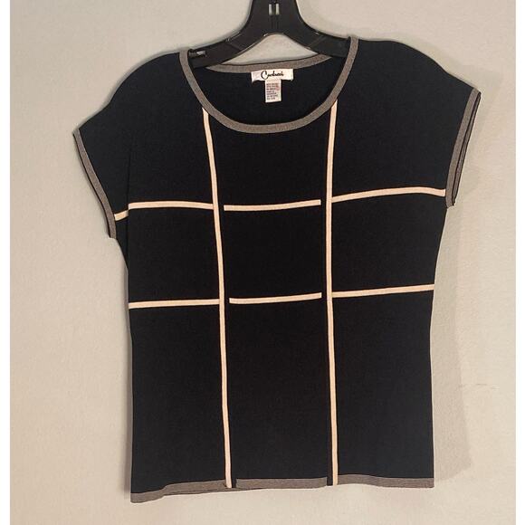 Vintage Carducci Black White Grid Minimalist Short Sleeve Sweater Knit ~ Sz L - Picture 4 of 8